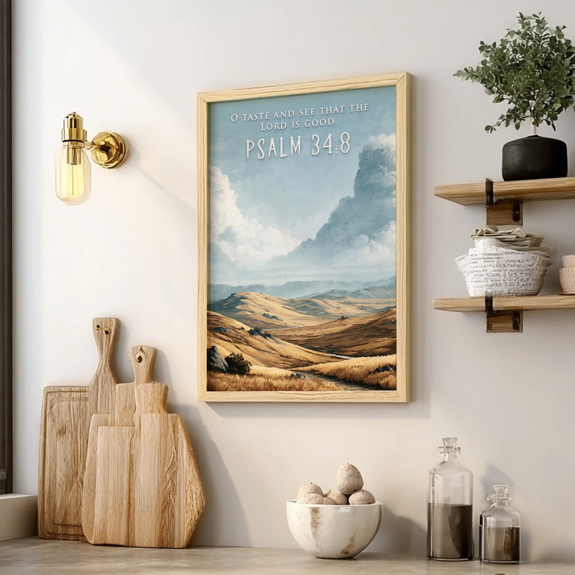 Poster featuring golden rolling hills under a vast sky with O Taste And See.