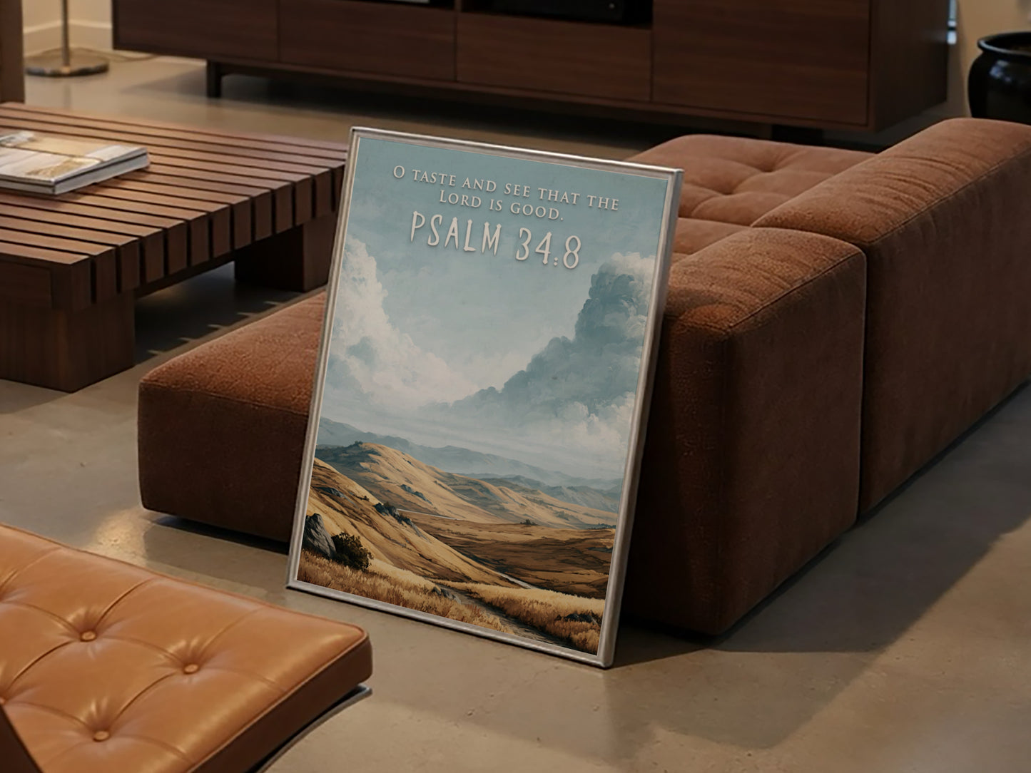 Poster featuring golden rolling hills under a vast sky with O Taste And See.