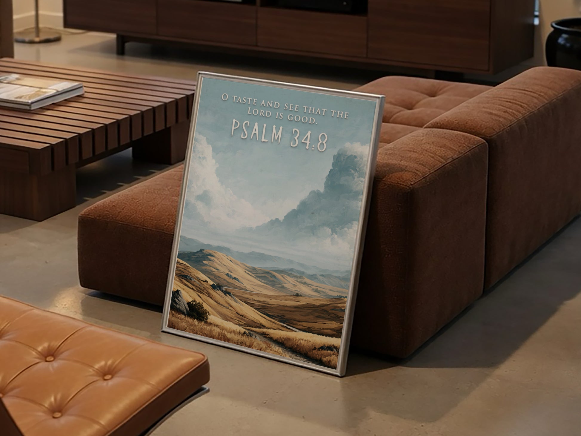 Poster featuring golden rolling hills under a vast sky with O Taste And See.