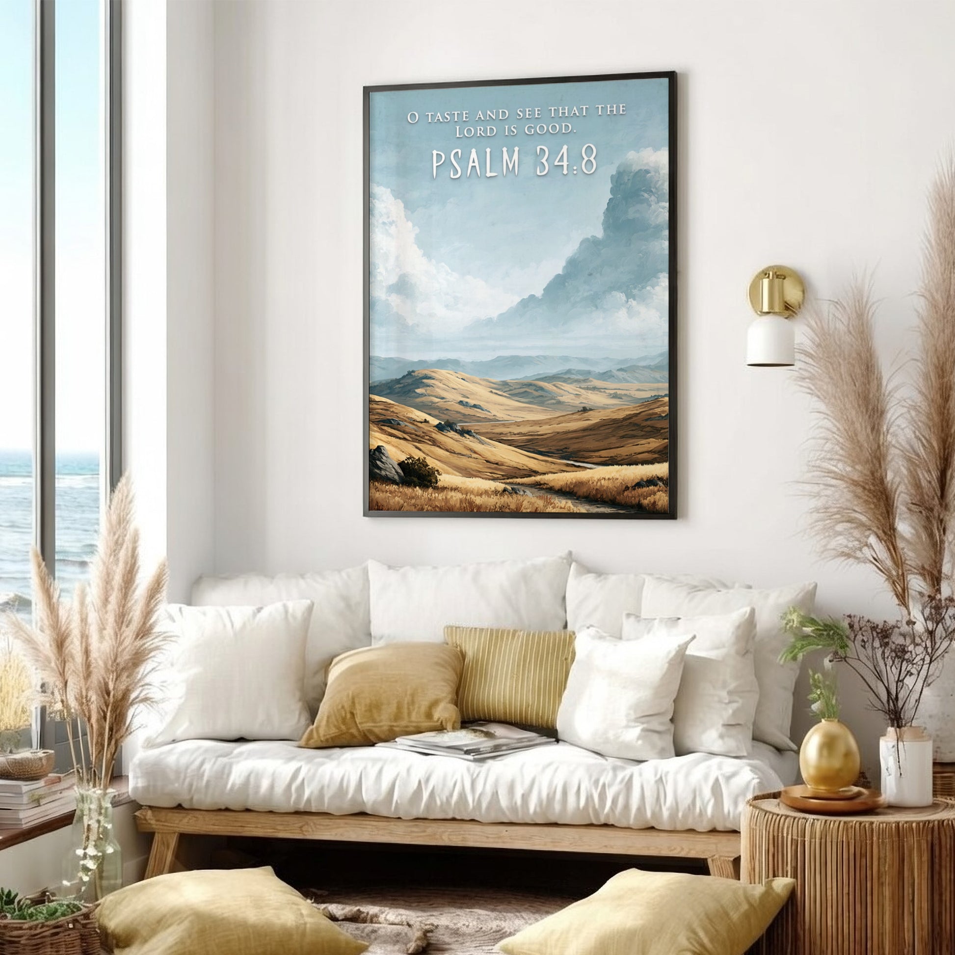 Poster featuring golden rolling hills under a vast sky with O Taste And See.