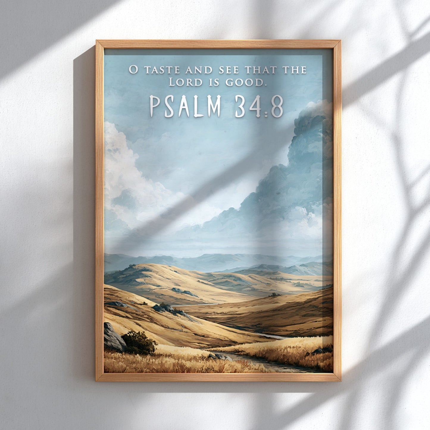 Poster featuring golden rolling hills under a vast sky with O Taste And See.