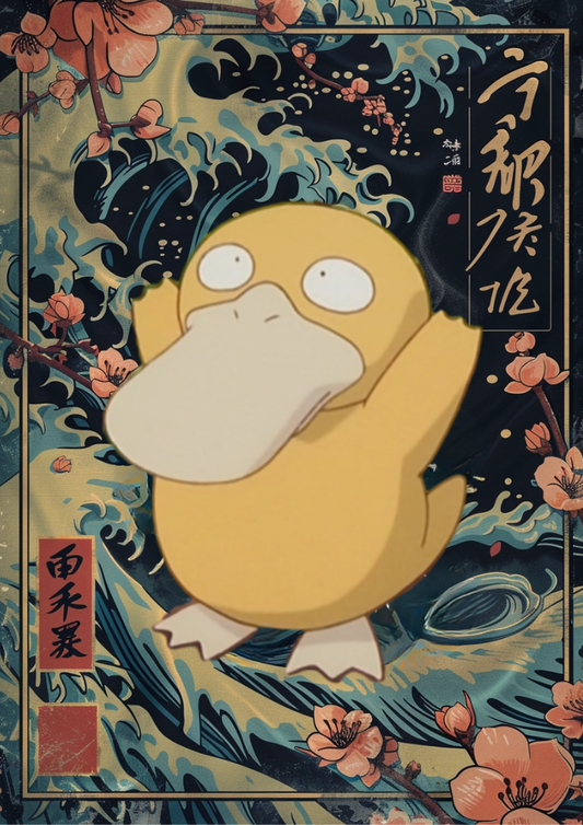 Psyduck Poster: Japanese Tapestry Style Pokemon Anime Poster, Psyduck Artwork