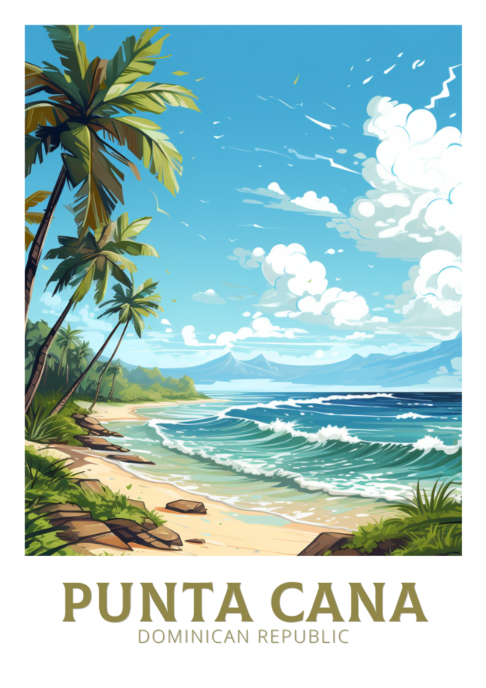 South America PUNTA CANA TRAVEL POSTER - RETRO CARIBBEAN ART
