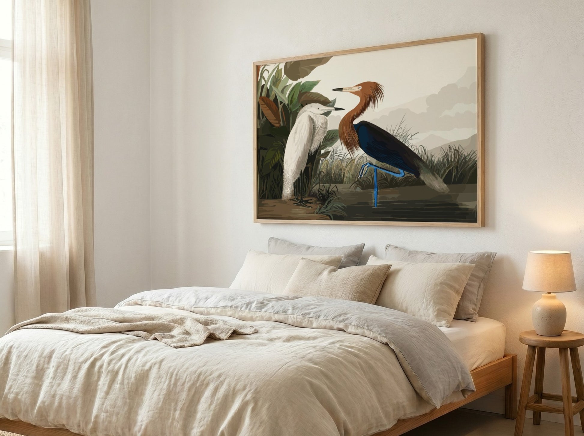 Purple Heron art poster featuring earthy tones and nature theme, perfect for wall decor