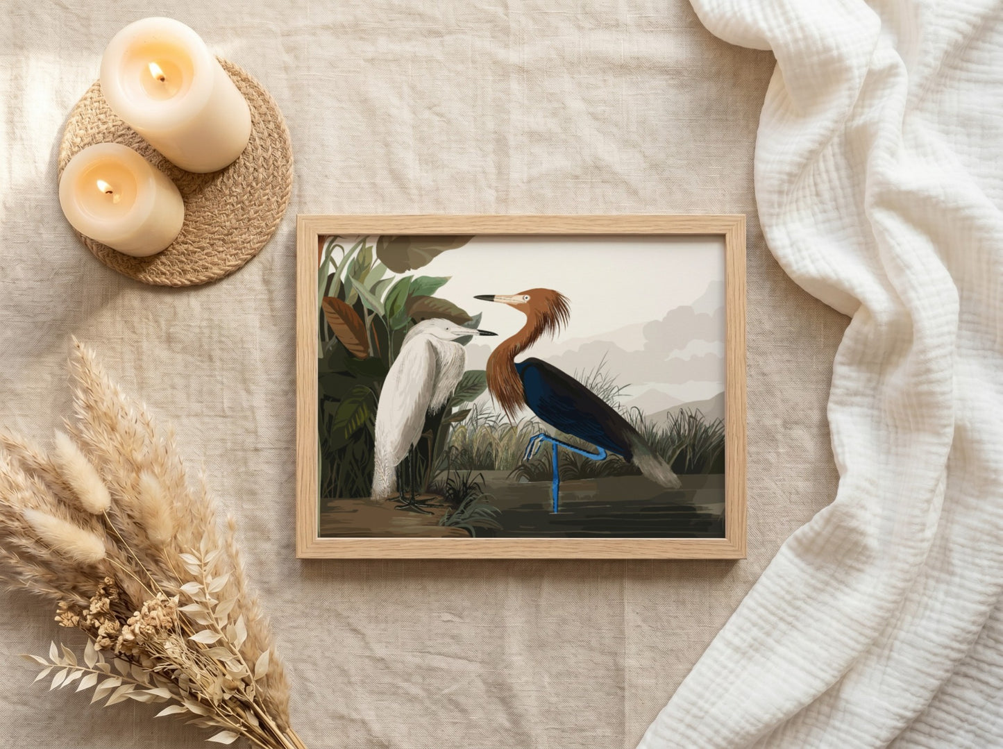 Purple Heron art poster featuring earthy tones and nature theme, perfect for wall decor