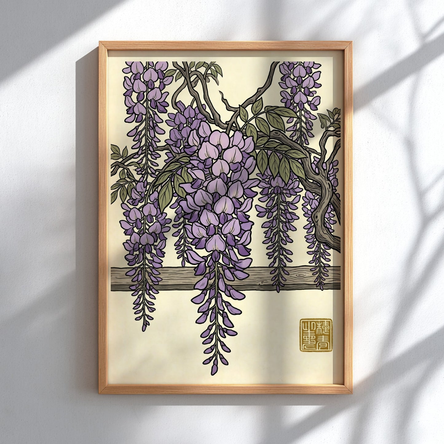 Purple wisteria poster featuring delicate lavender blossoms in Japanese art style