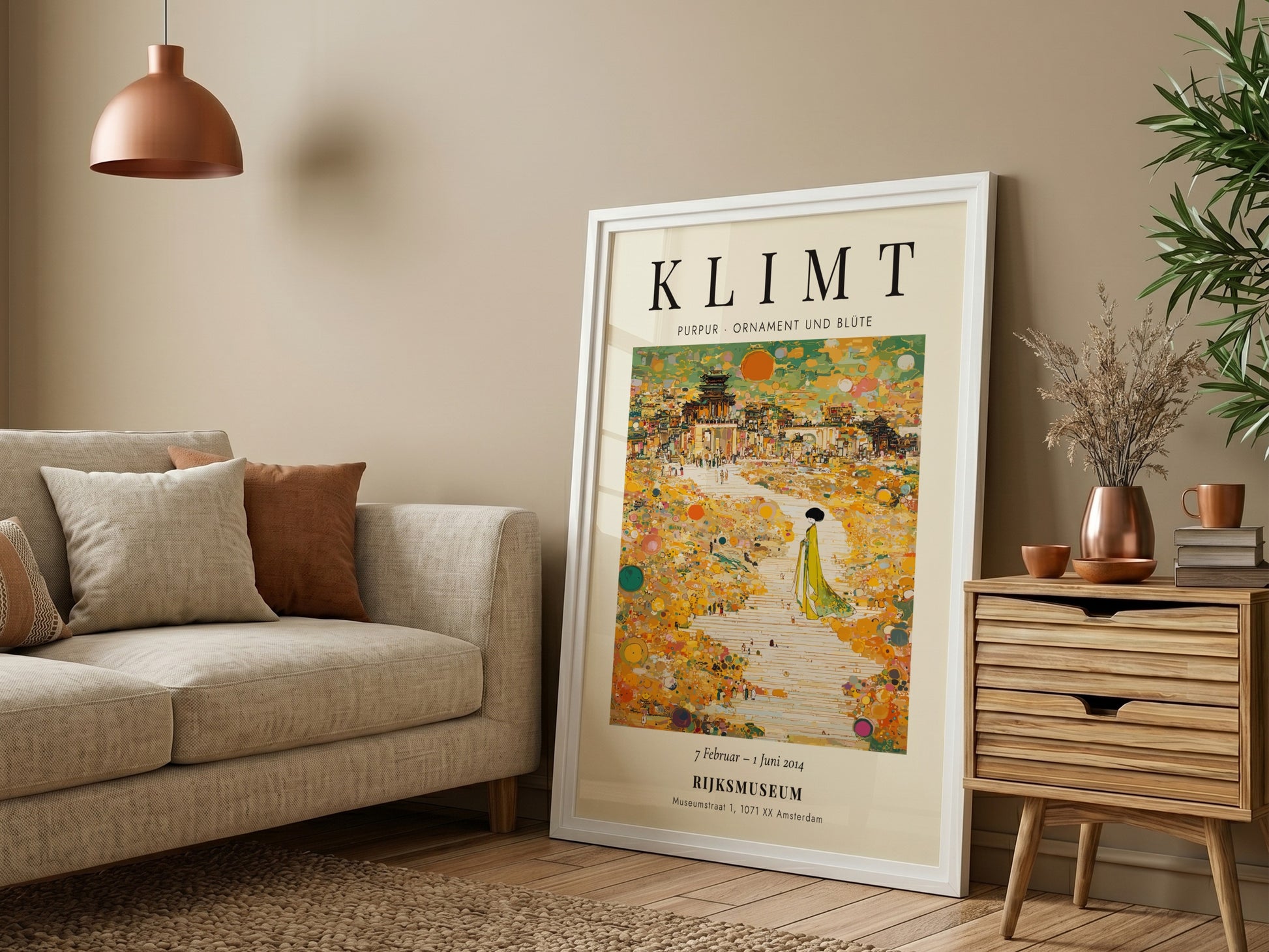 Poster inspired by Gustav Klimt featuring vibrant colors and intricate floral motifs