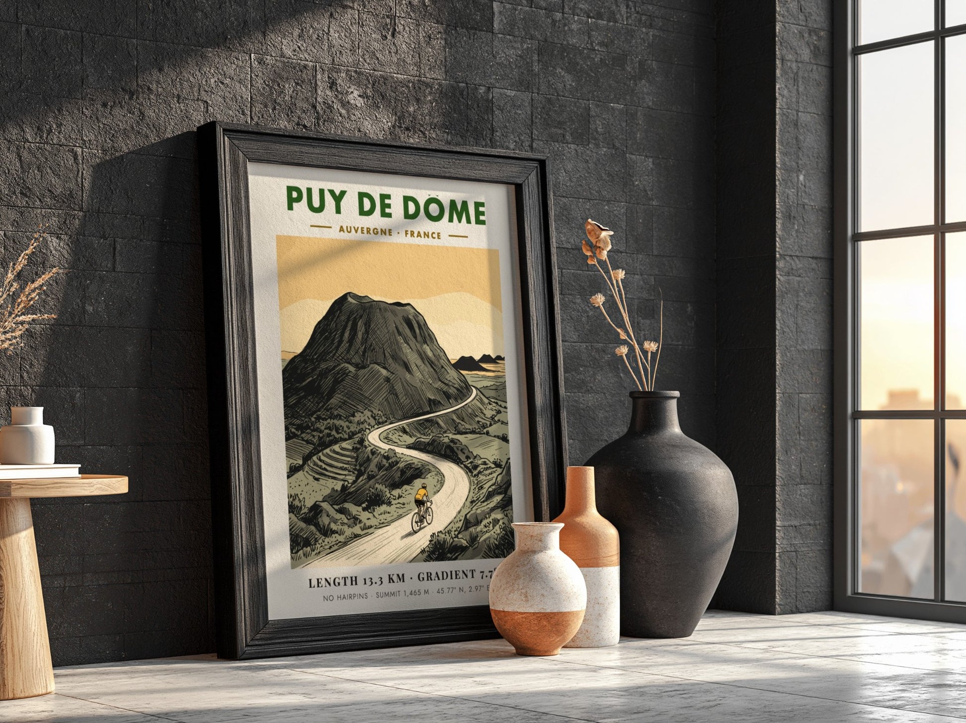 Cycling poster showing a rider climbing the Puy De Dome volcano in France