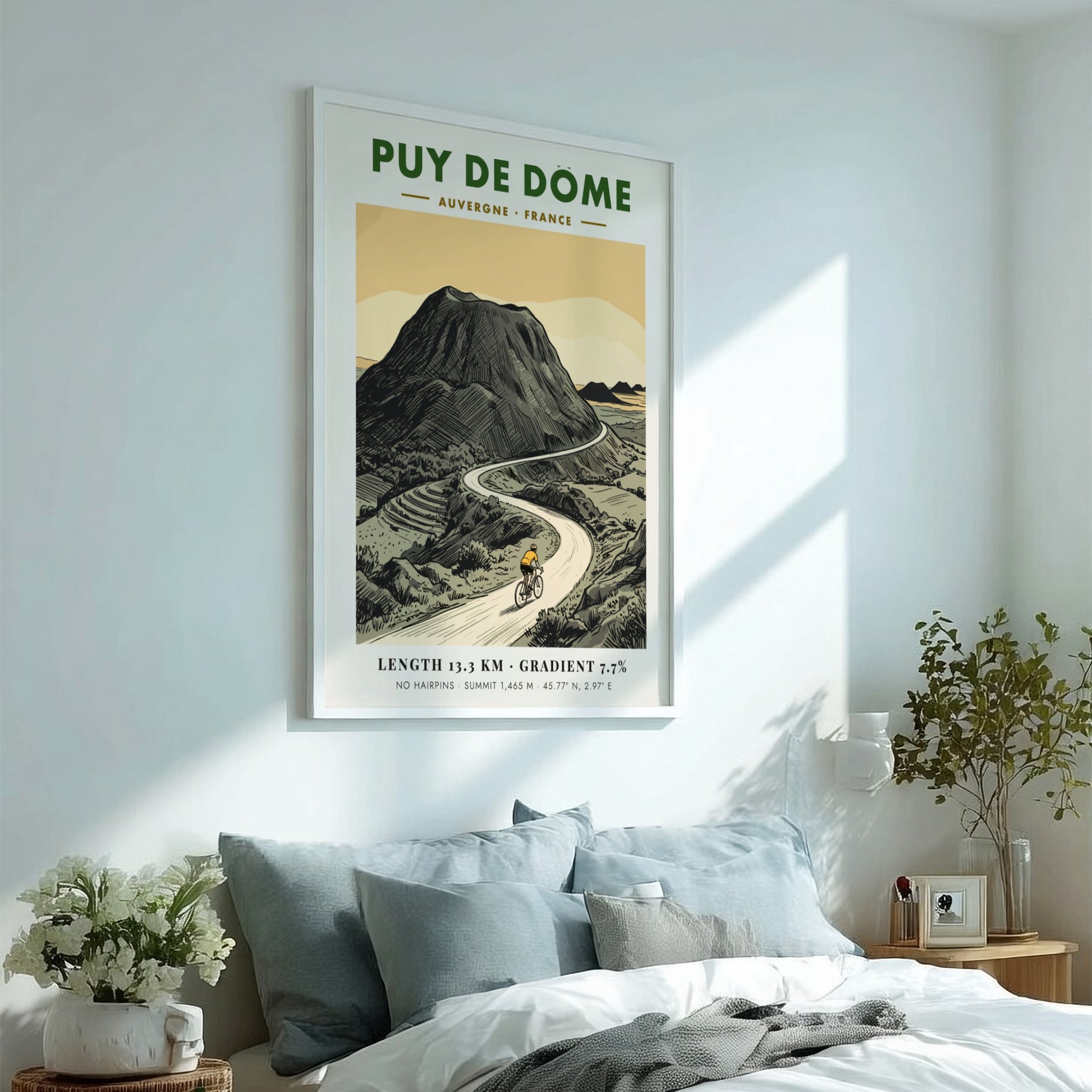 Cycling poster showing a rider climbing the Puy De Dome volcano in France