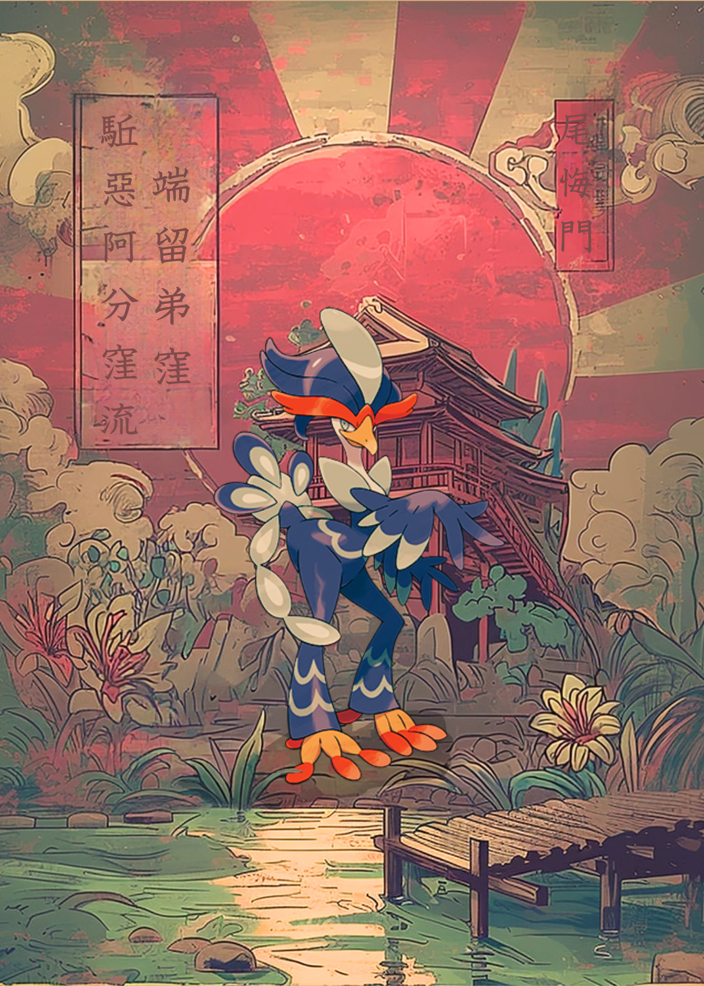 Quaquaval Pokemon character in a fantasy setting with traditional elements