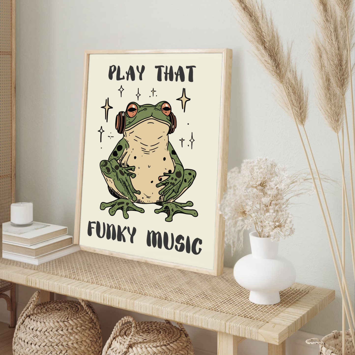Play That Funky Music – Cool Frog Poster, Funny Retro Wall Art, DJ Frog Print, Funky Room Aesthetic