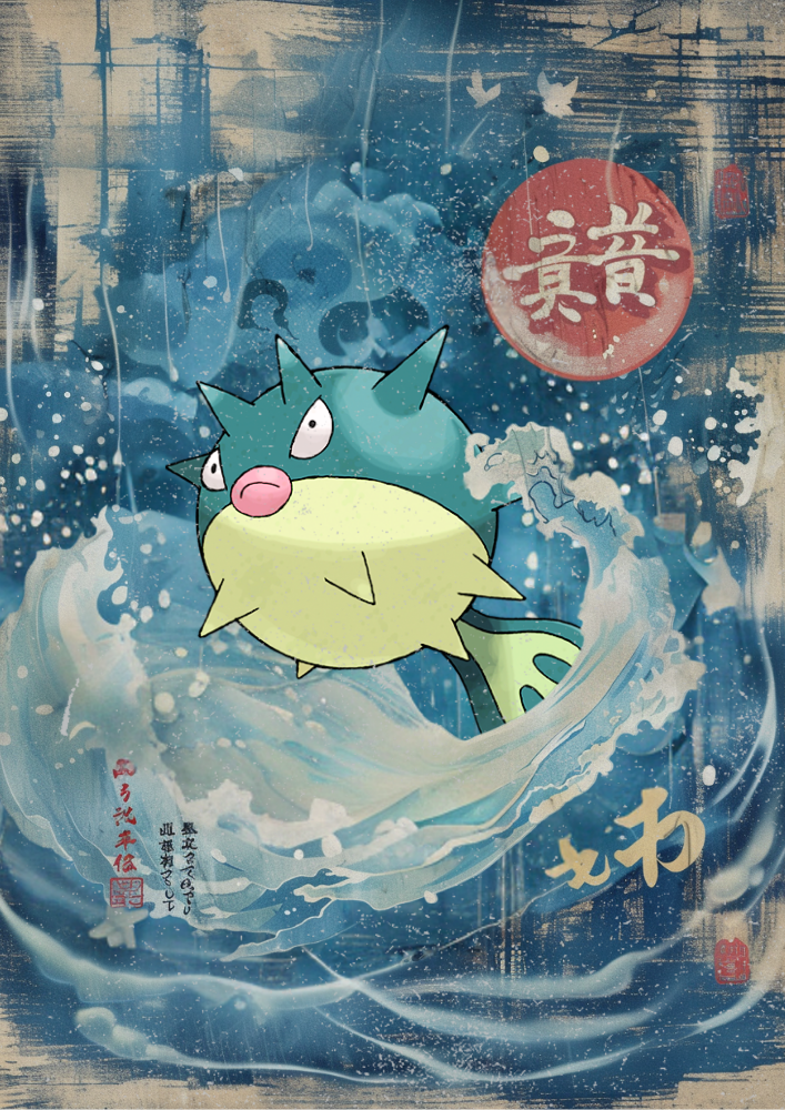 Qwilfish Poster: Japanese Style Legendary Pokemon Inspired Anime Artwork, Pokemon TCG Qwilfish