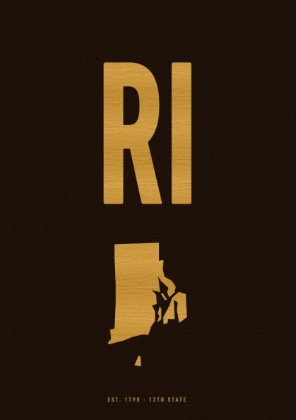 Rhode Island poster featuring sepia tones and bold typography, ideal for home decor and wall art.