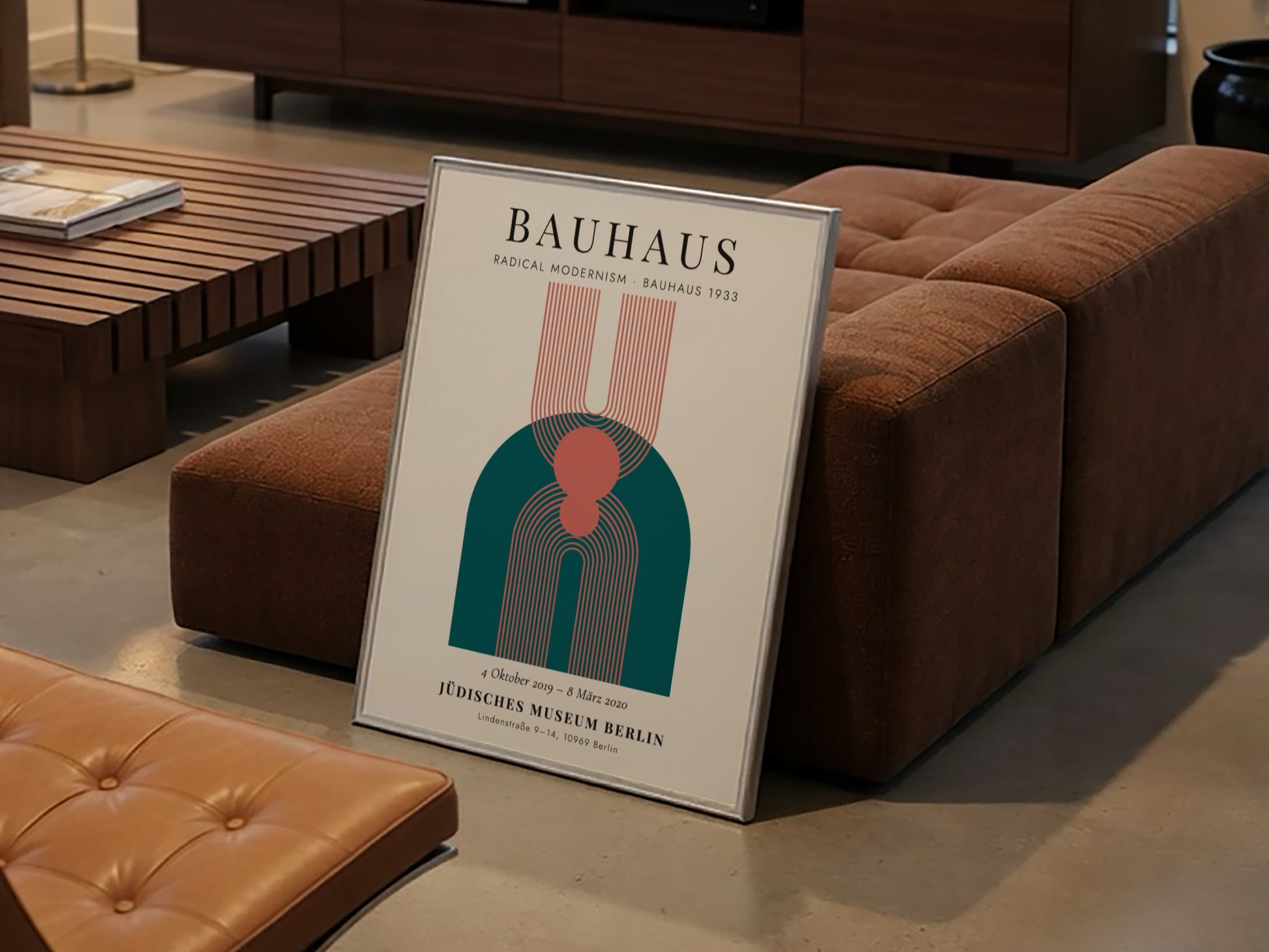 Bauhaus poster featuring geometric shapes and muted colors, modern design wall art