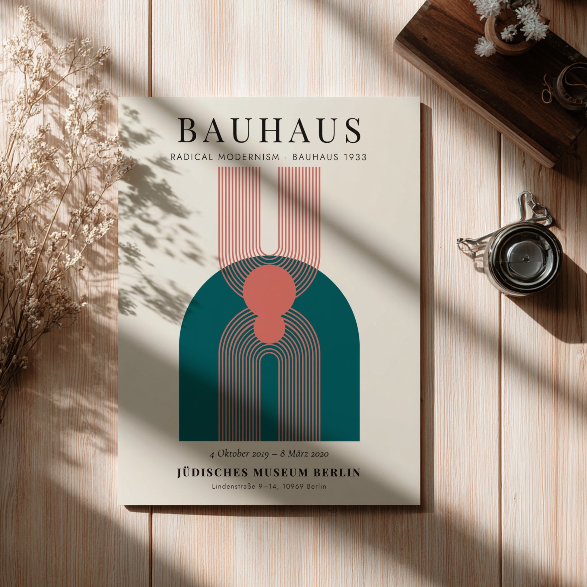 Bauhaus poster featuring geometric shapes and muted colors, modern design wall art