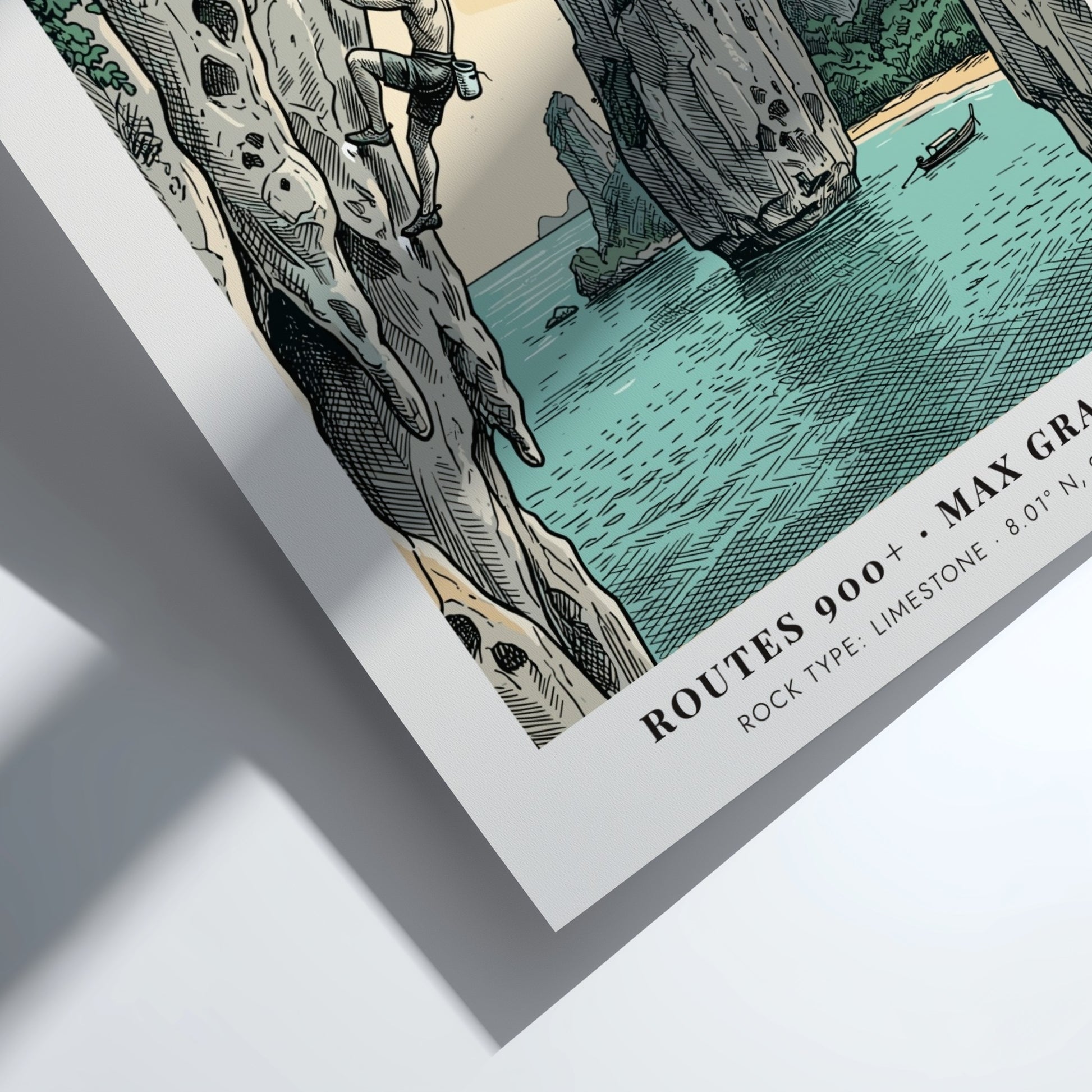Poster showing a climber on a limestone cliff at Railay Beach in Thailand.