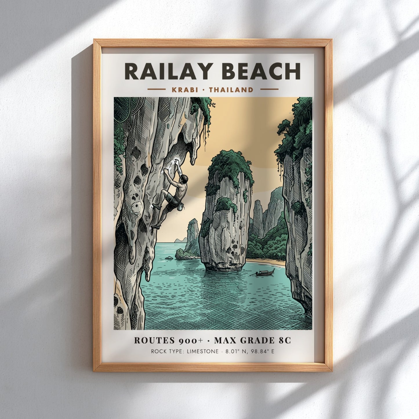 Poster showing a climber on a limestone cliff at Railay Beach in Thailand.