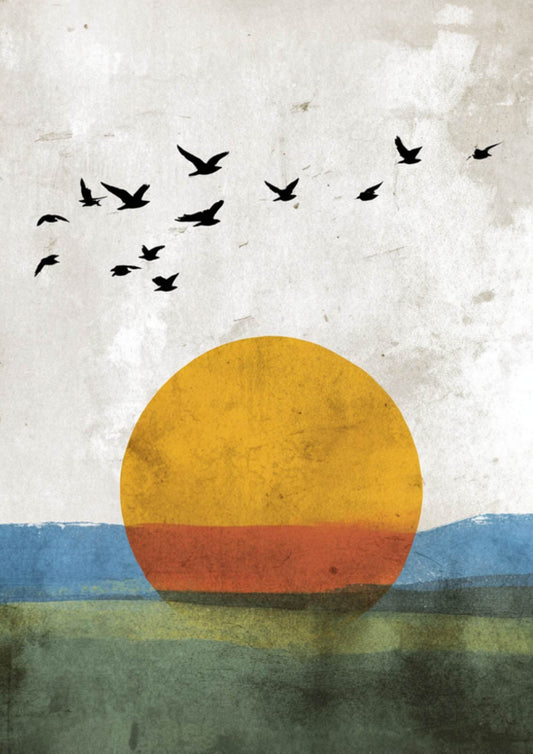 Abstract Seaside Sunrise Wall Art – Nature-Inspired Modern Poster for Home Decor