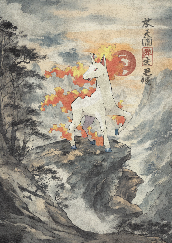 Rapidash Poster: Japanese Style Legendary Pokemon Inspired Anime Artwork, Pokemon TCG Rapidash