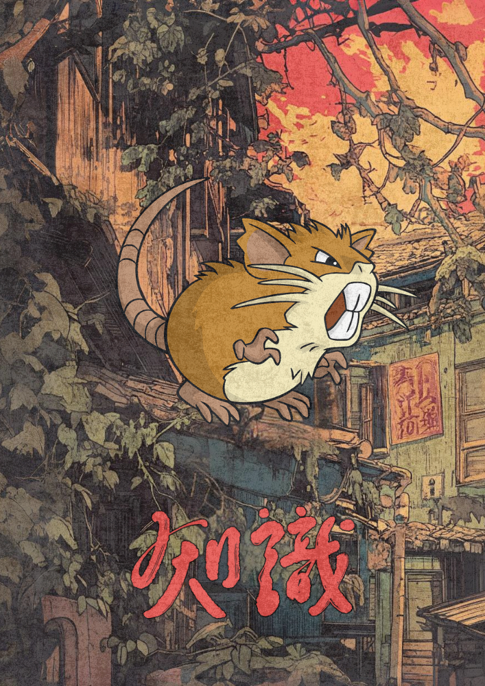 Raticate Poster: Japanese Style Legendary Pokemon Inspired Anime Artwork, Pokemon TCG Raticate