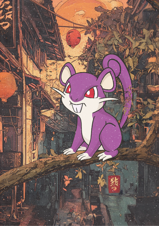 Rattata Poster: Japanese Style Legendary Pokemon Inspired Anime Artwork, Pokemon TCG Rattata