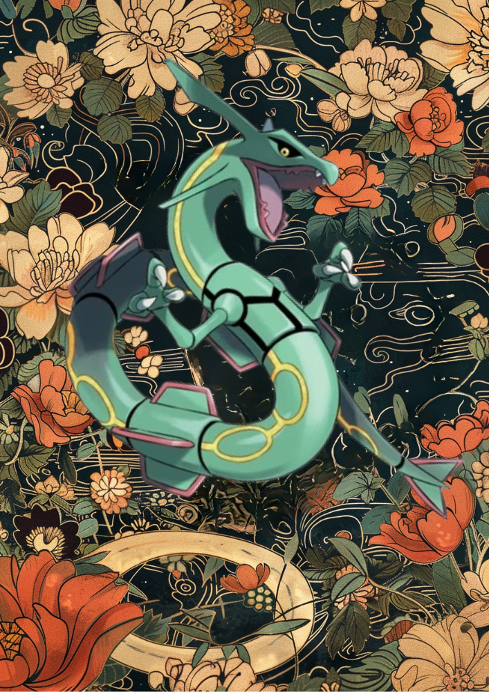 Rayquaza Poster: Japanese Style Pokemon Inspired Anime Artwork, Pokemon Rayquaza