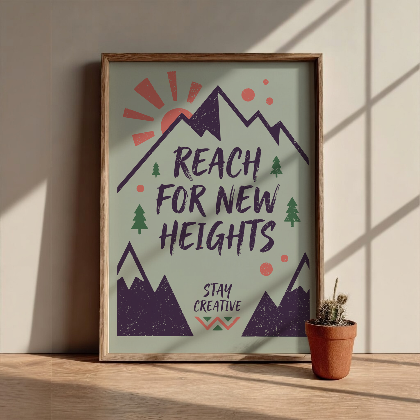 Reach For New Heights: Green - Modern Minimalist Motivational Wall Art