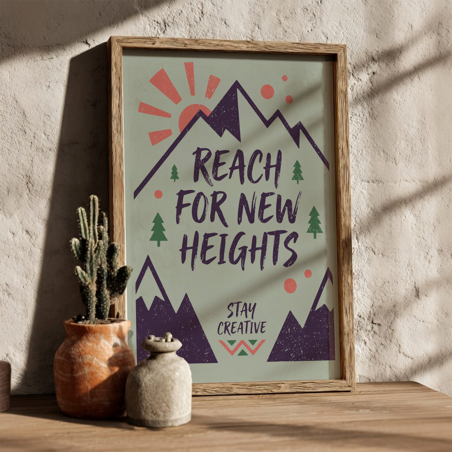 Reach For New Heights - Green Minimalist Motivational Wall Art