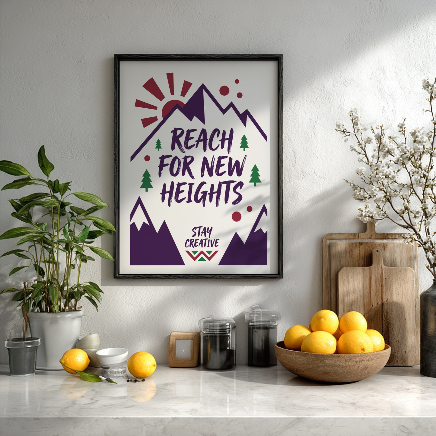 Reach For New Heights - White Minimalist Motivational Wall Art
