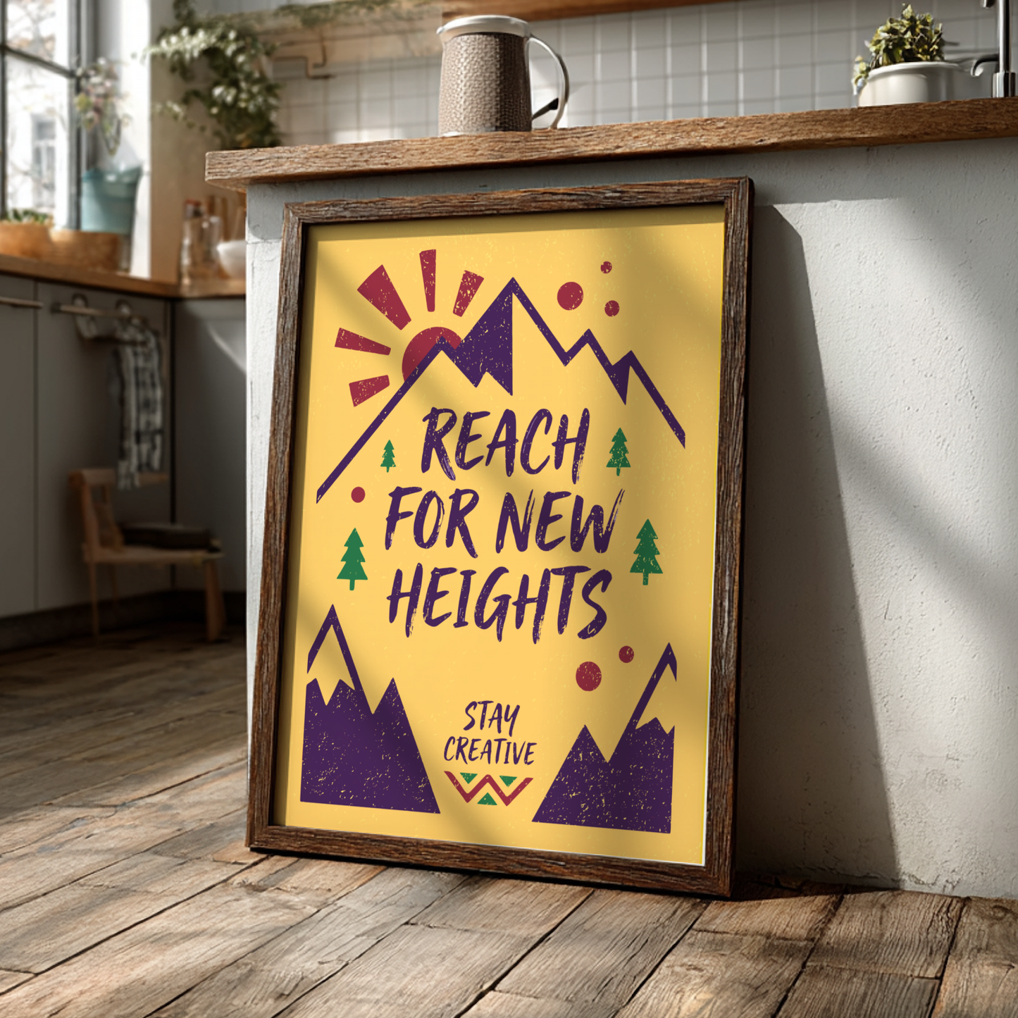 Reach For New Heights - Yellow Minimalist Motivational Wall Art