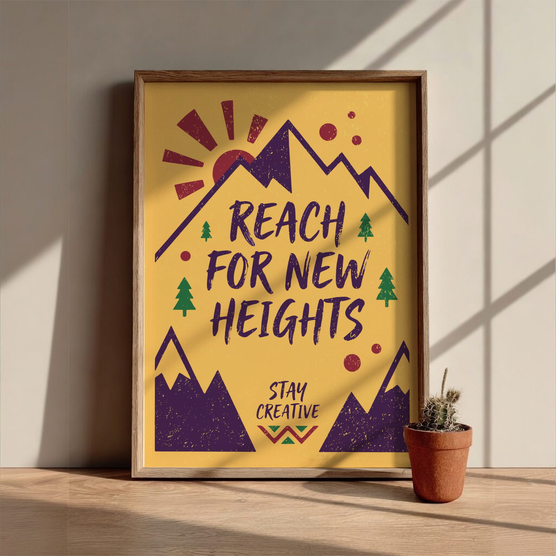 Reach For New Heights - Yellow Minimalist Motivational Wall Art