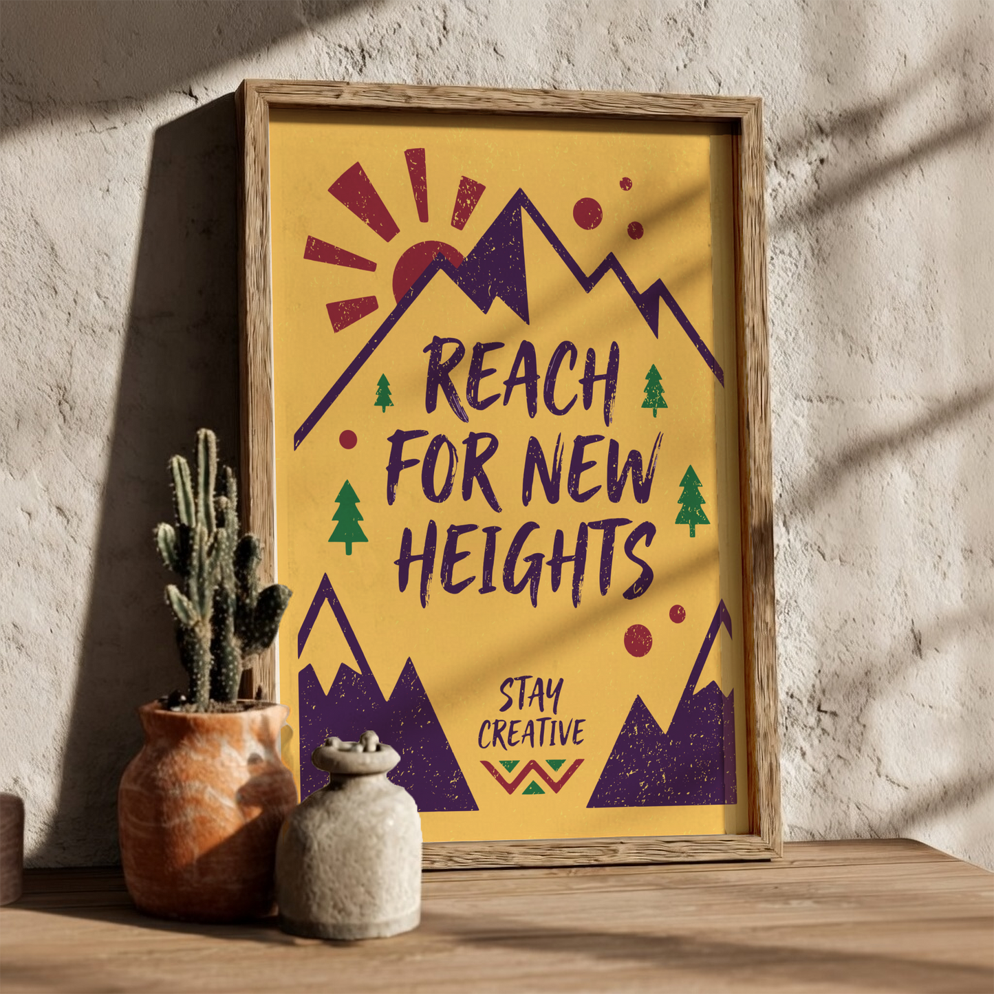 Reach For New Heights - Yellow Minimalist Motivational Wall Art