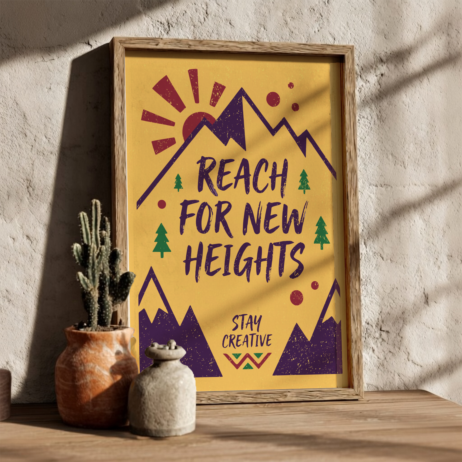 Reach For New Heights - Yellow Minimalist Motivational Wall Art