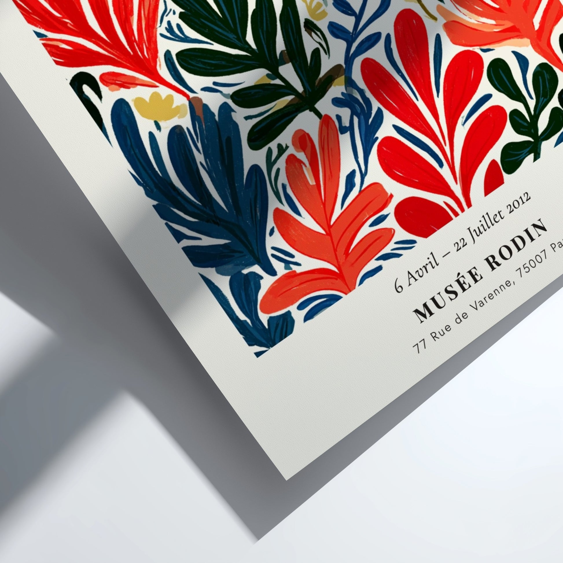 Henri Matisse poster featuring red and blue leaf cutouts in vibrant colors and bold style