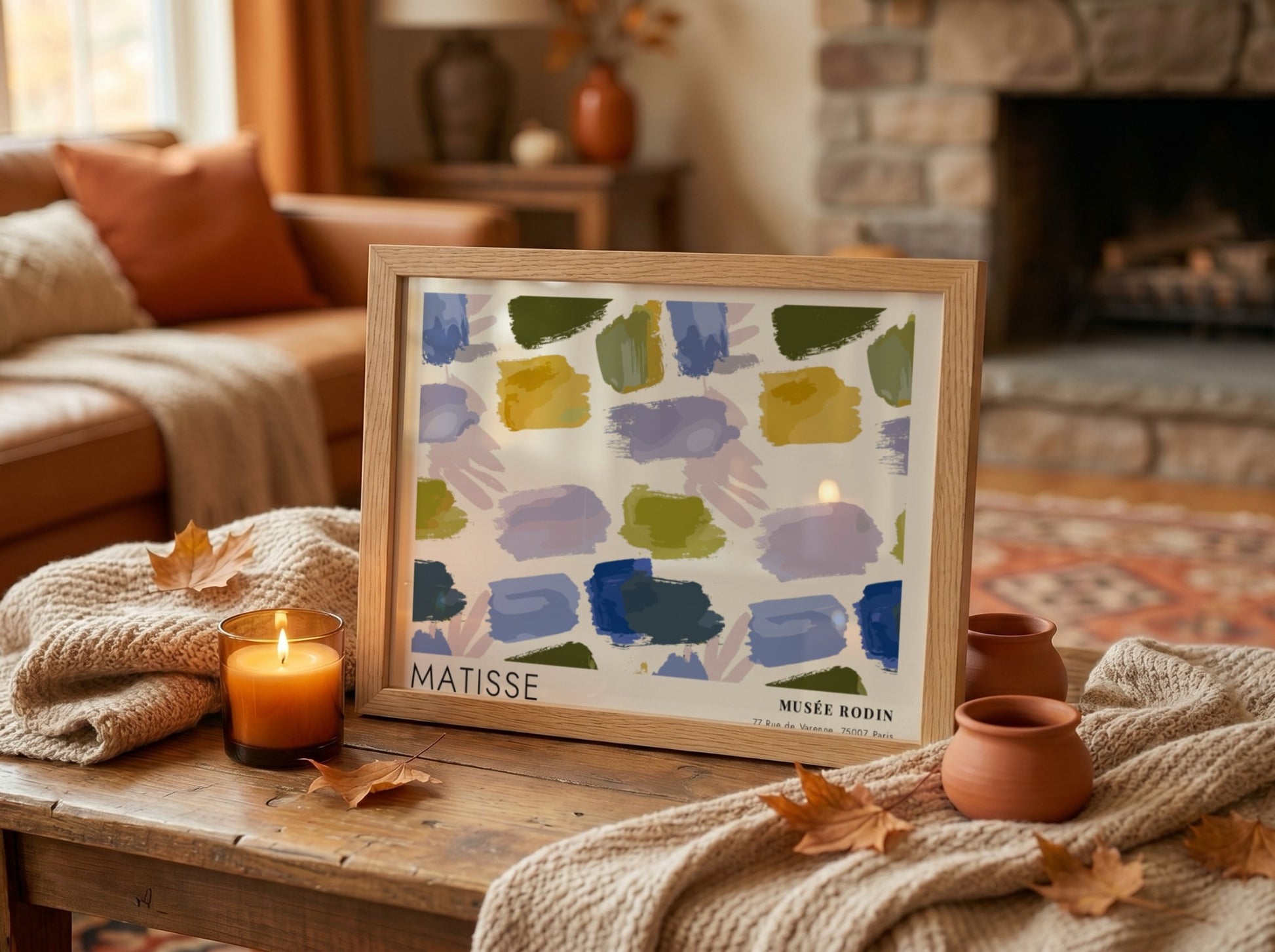 Henri Matisse poster featuring red and blue leaf cutouts in vibrant colors