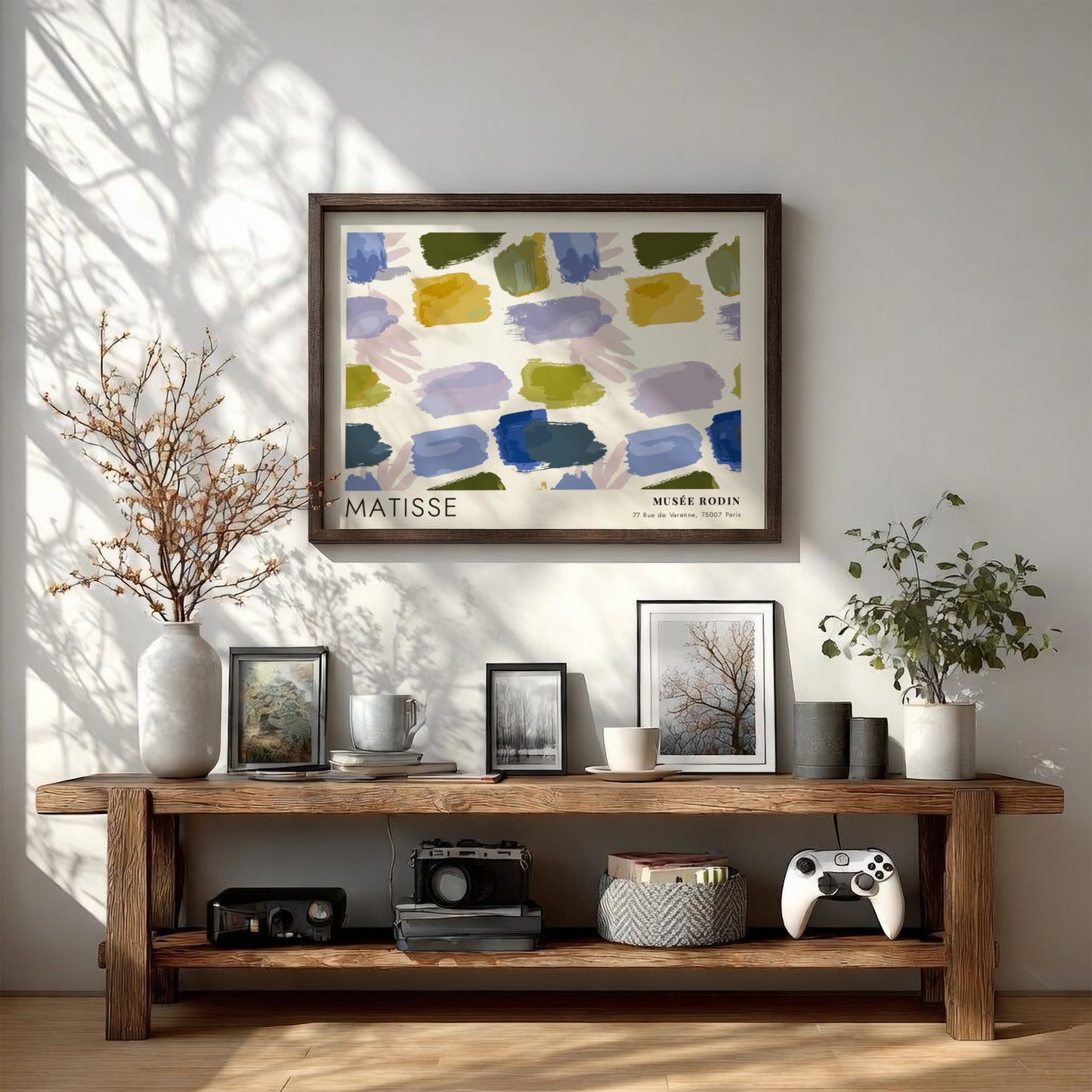 Red & Blue Leaf Cutouts poster by Henri Matisse featuring vibrant brush strokes in blue, green, and earthy