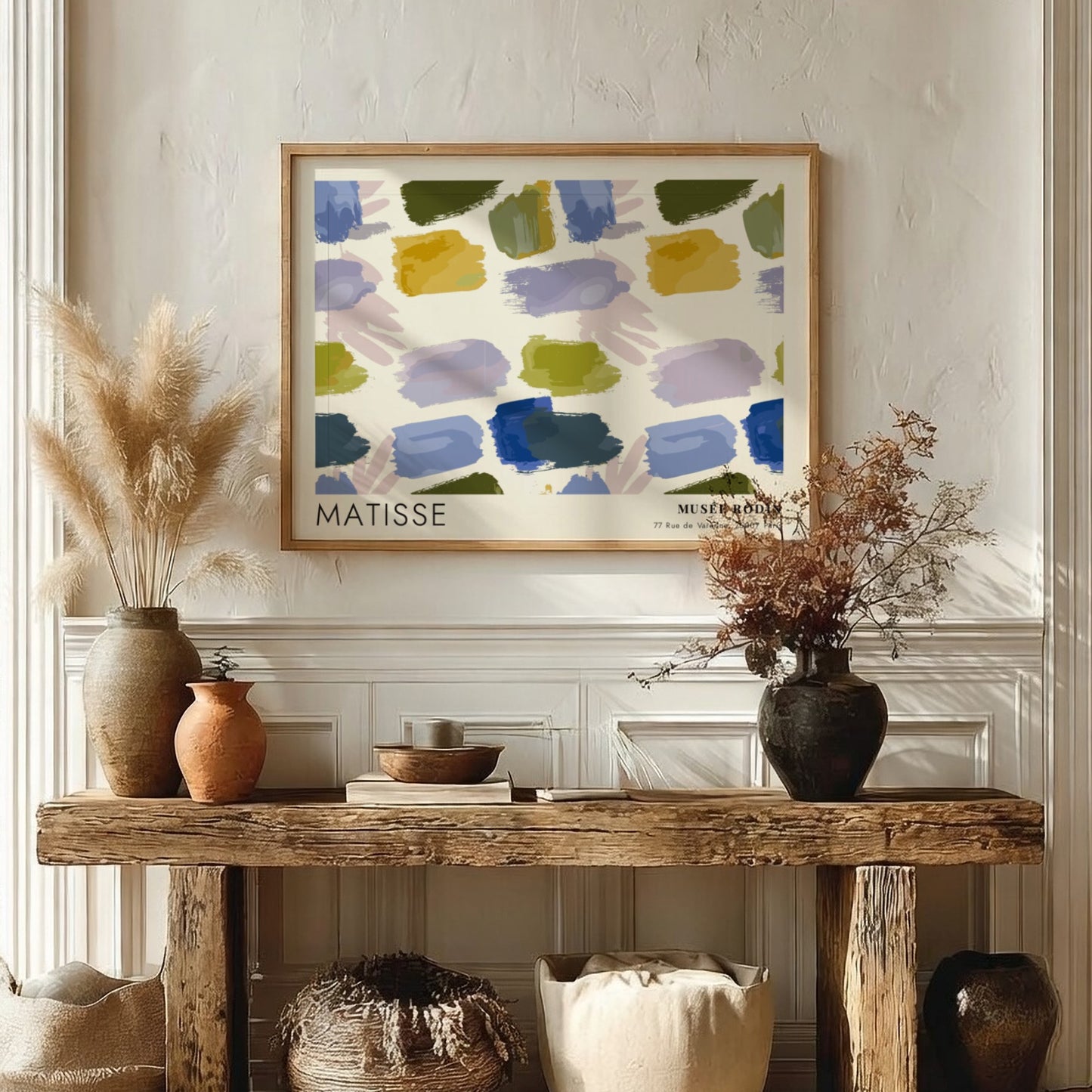 Henri Matisse poster featuring red and blue leaf cutouts in vibrant colors