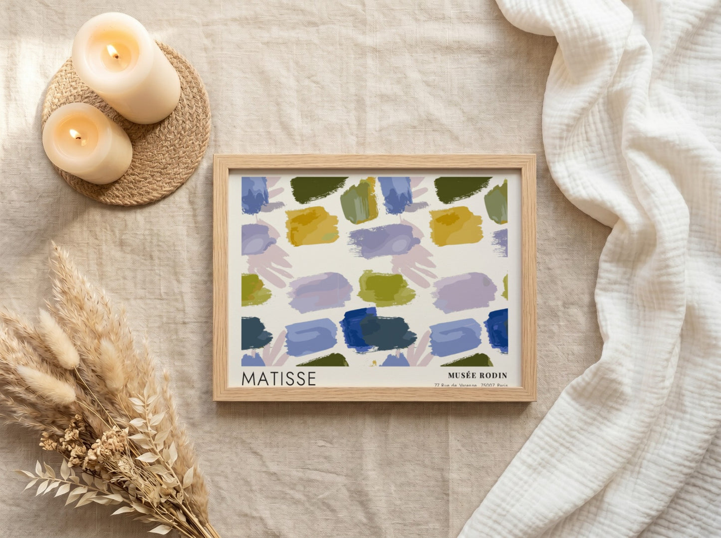 Henri Matisse poster featuring red and blue leaf cutouts in vibrant colors