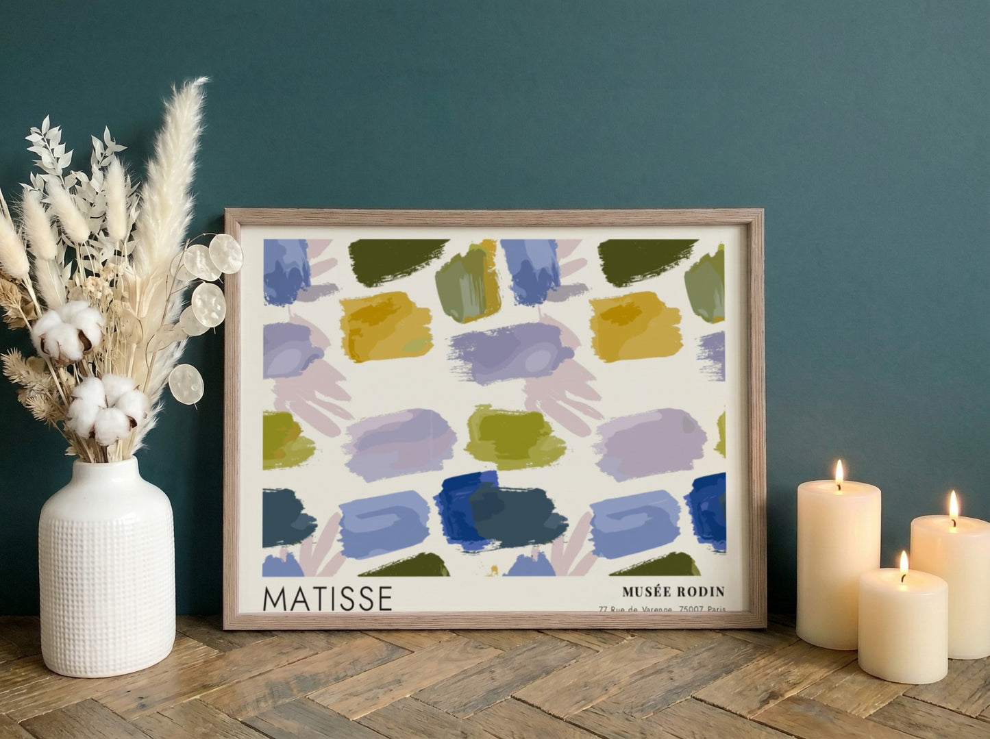 Henri Matisse poster featuring red and blue leaf cutouts in vibrant colors