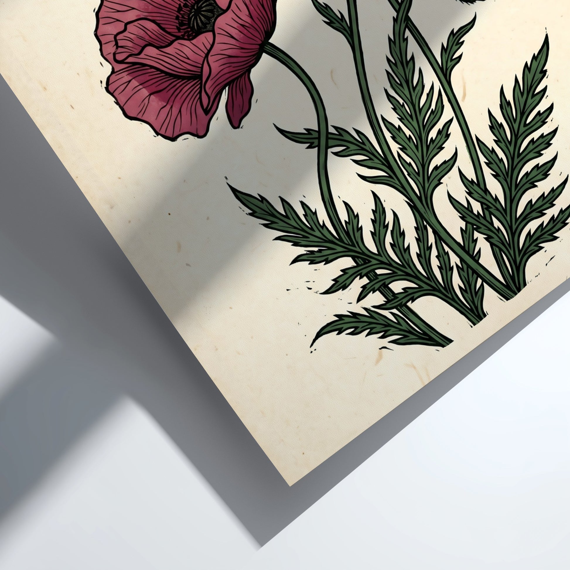 Japanese art style poster featuring red poppies and green foliage