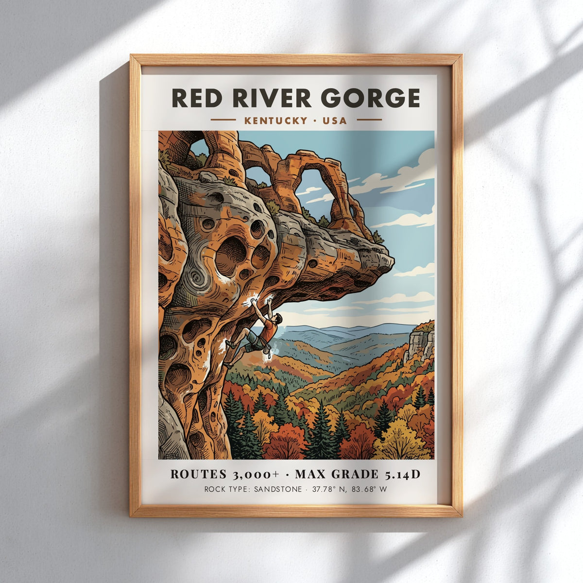 Poster featuring a climber on a sandstone archway at Red River Gorge Kentucky