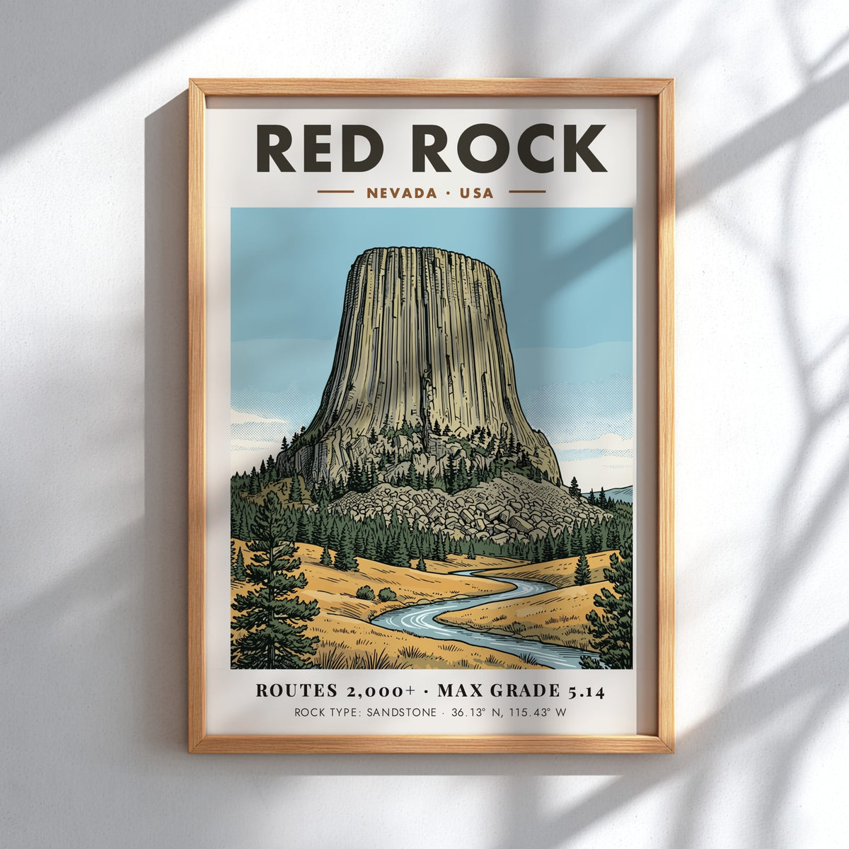 Poster of Red Rock Nevada featuring a massive sandstone monolith above a winding river.