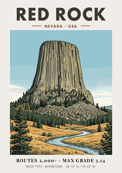 Poster of Red Rock Nevada featuring a massive sandstone monolith above a winding river.
