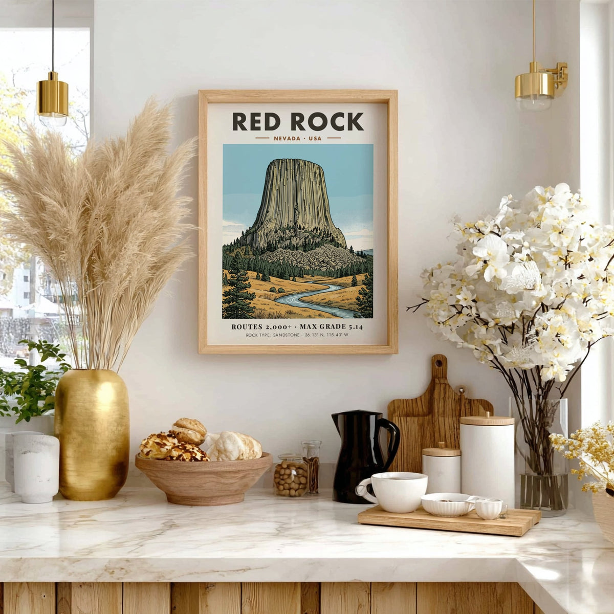 Poster of Red Rock Nevada featuring a massive sandstone monolith above a winding river.