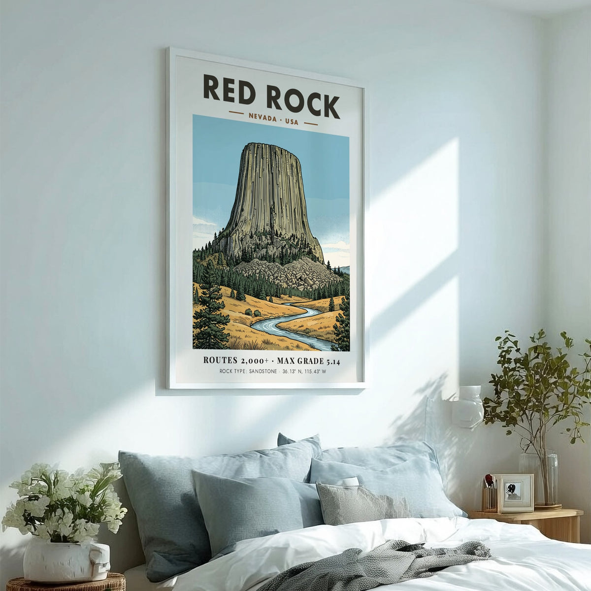 Poster of Red Rock Nevada featuring a massive sandstone monolith above a winding river.