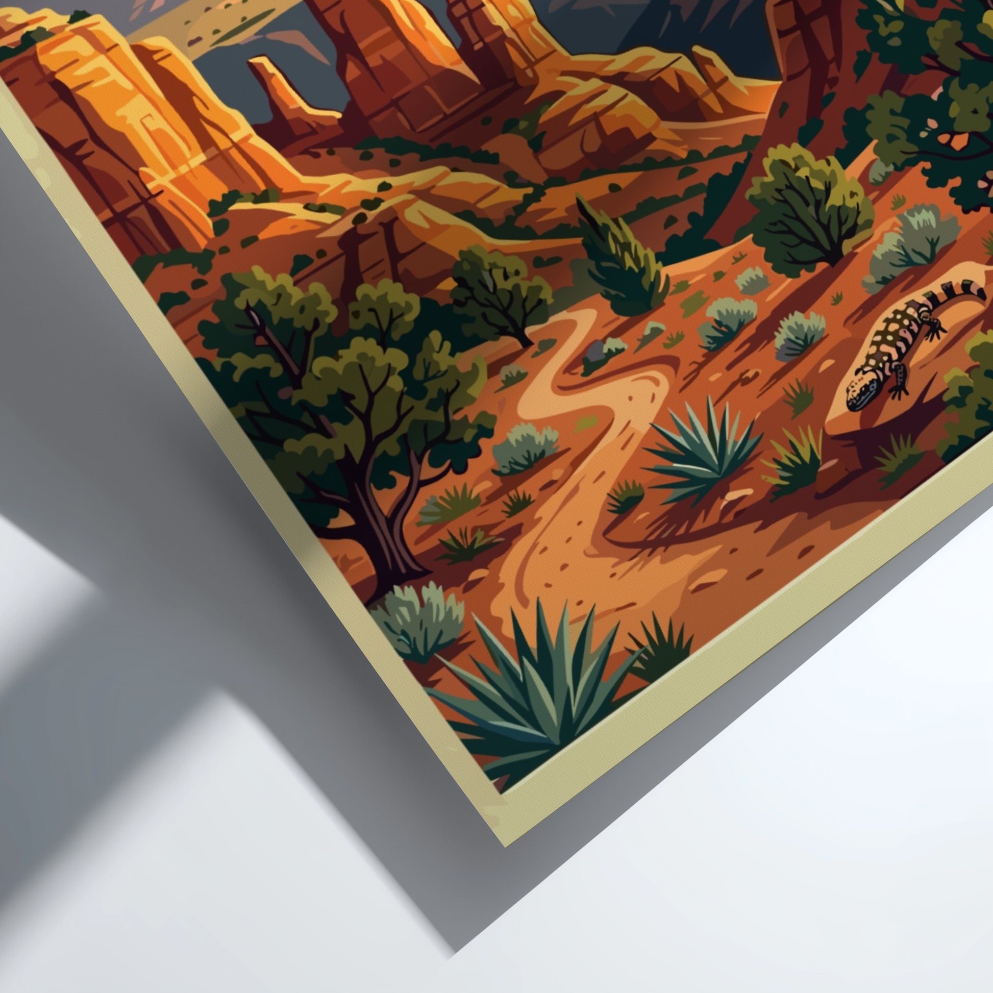 Travel poster featuring Sedona Red Rocks with a hot air balloon and desert landscape.