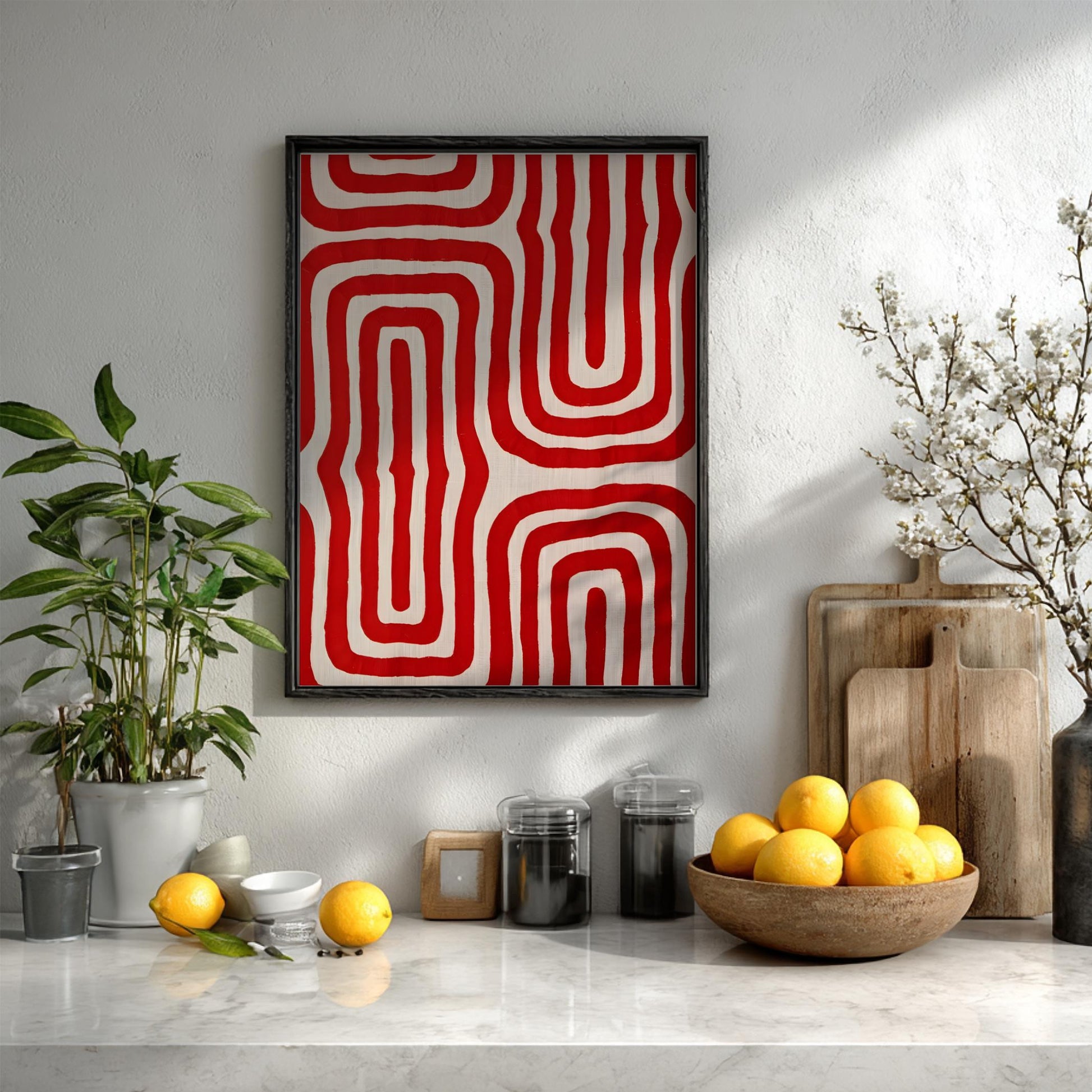 Crimson Silhouette Modern Art - The Red Line Minimalist Wall Print