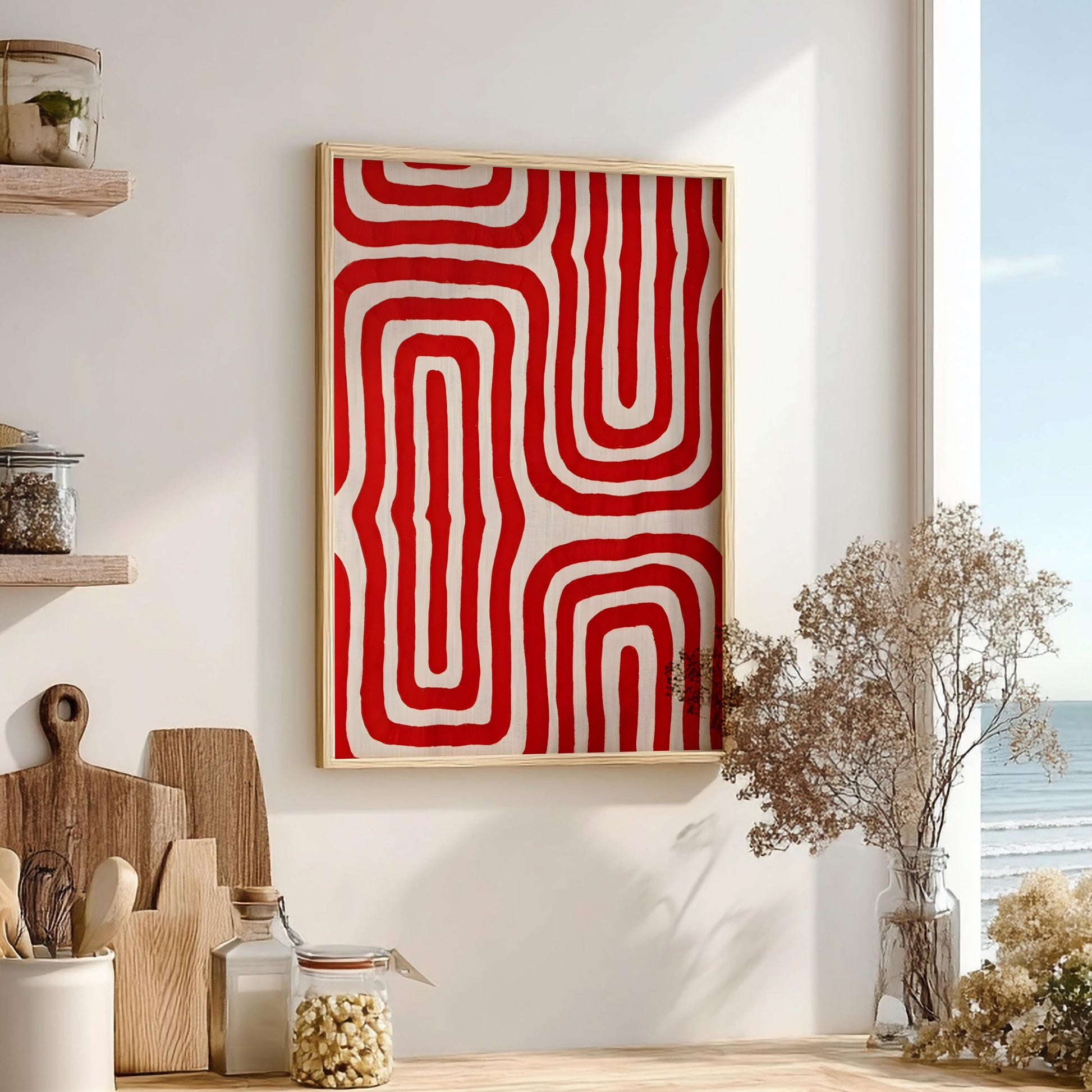 Crimson Silhouette Modern Art - The Red Line Minimalist Wall Print