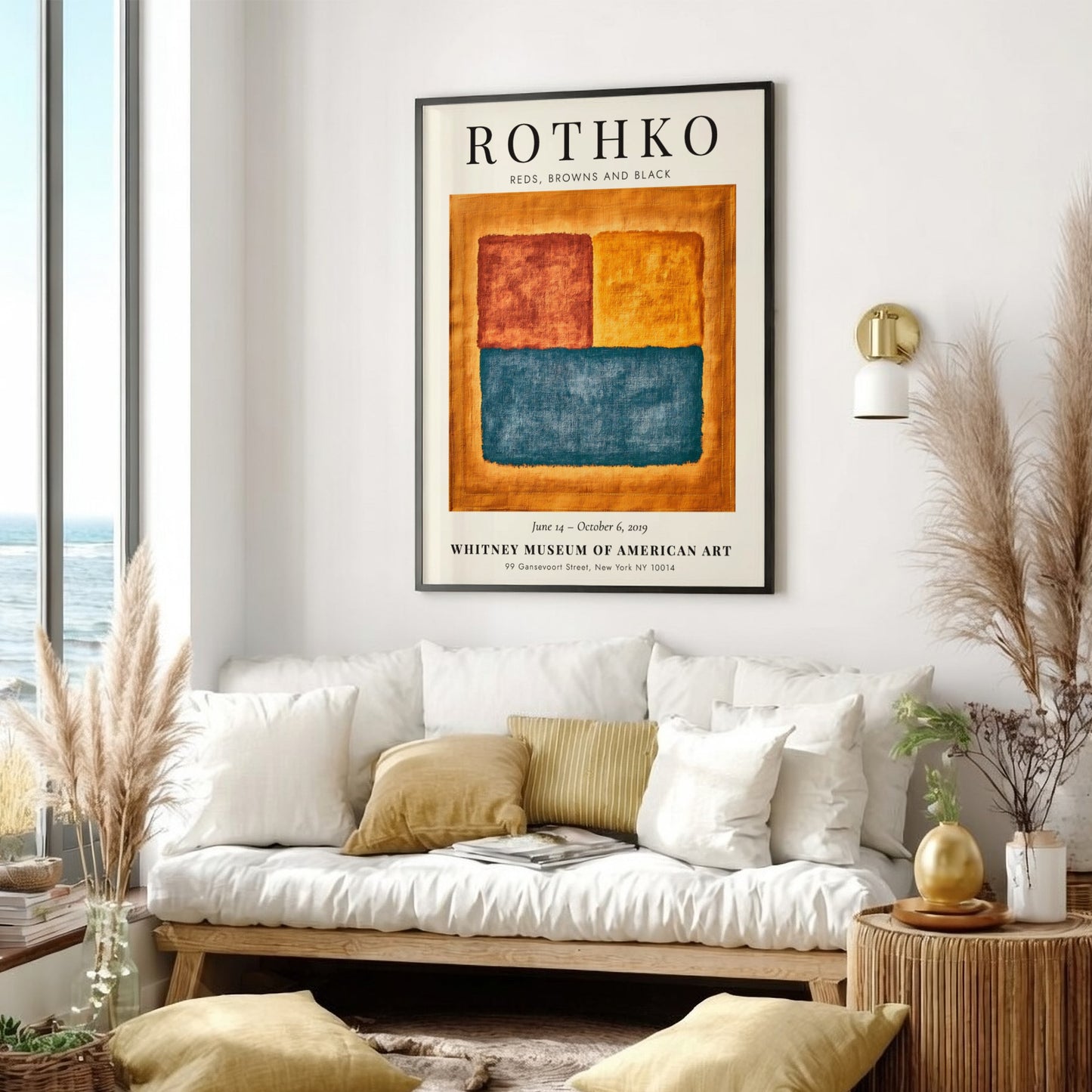 Wall art poster featuring the Rothko Reds Browns and Black exhibition design with blocks