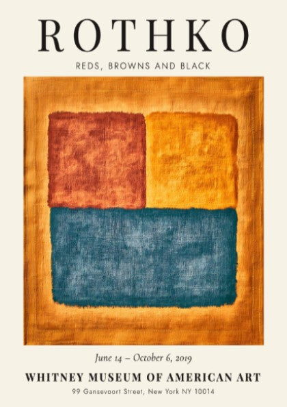 Wall art poster featuring the Rothko Reds Browns and Black exhibition design with blocks